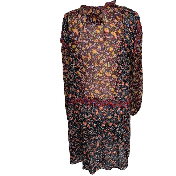 Anthropologie Helene Floral Ruffle Trim Boho Tunic Dress Size Small Oversized - Picture 7 of 12
